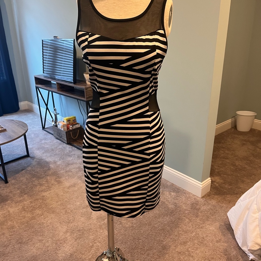 Body Central Black and White Asymmetrical Sheath Mini Dress